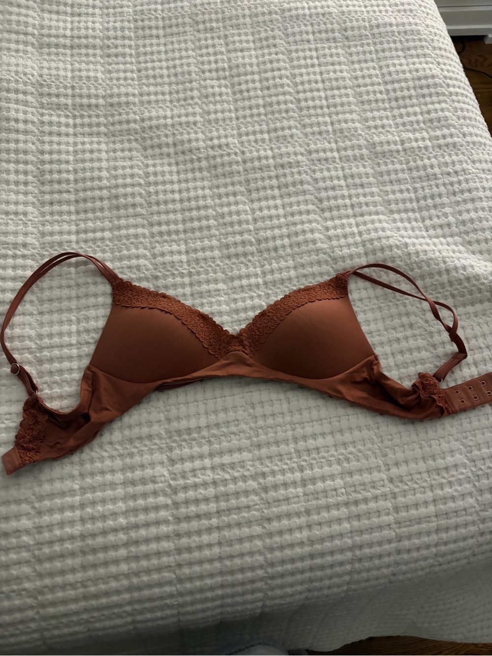 aerie Lace-Trim Molded Bra in Rust Brown